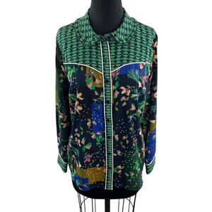Cabi Bronco Multi Western Blouse Floral Ruffle Collar Button-Up Size Medium M